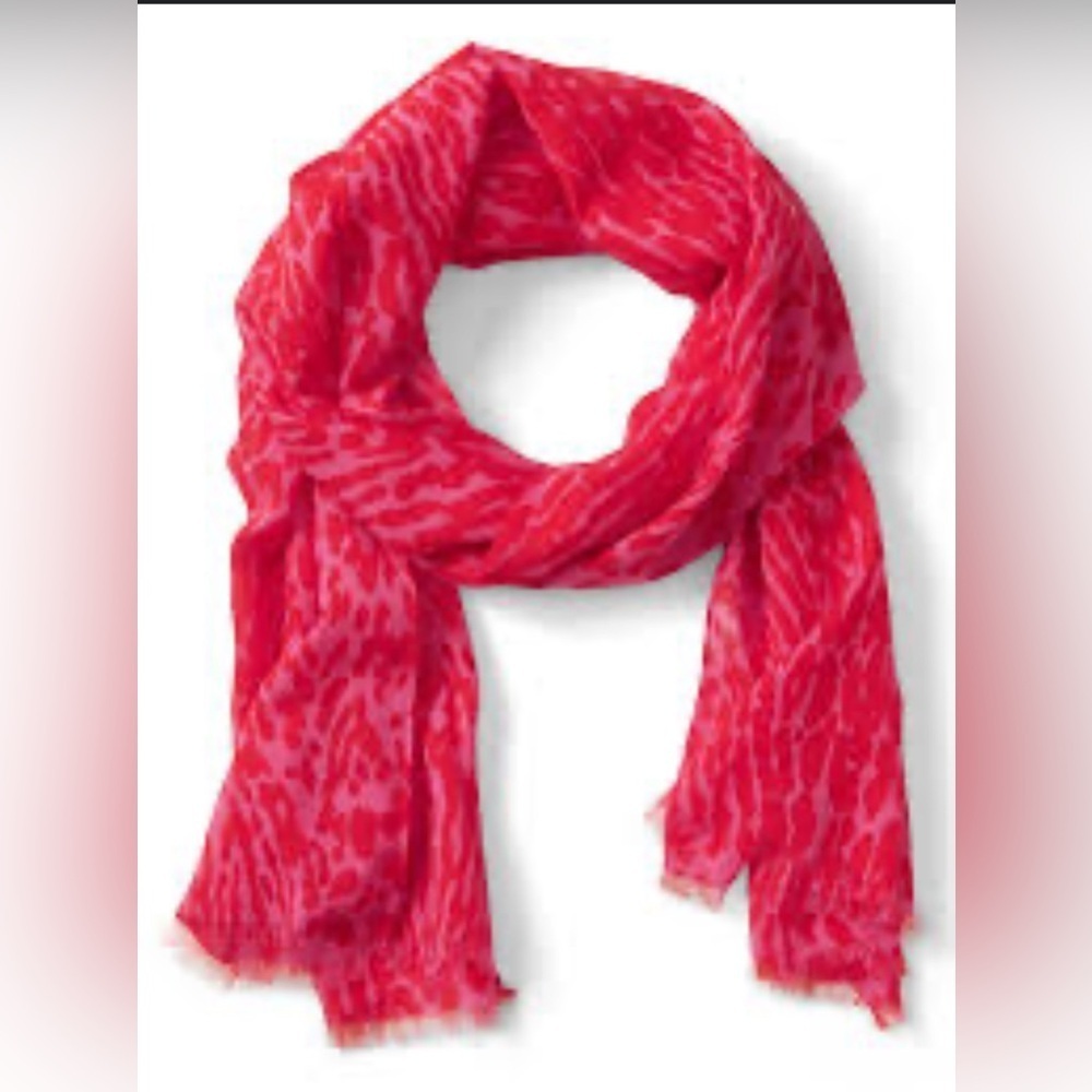 Banana Republic pink red leopard, cheetah pattern oversized cotton blend scarf